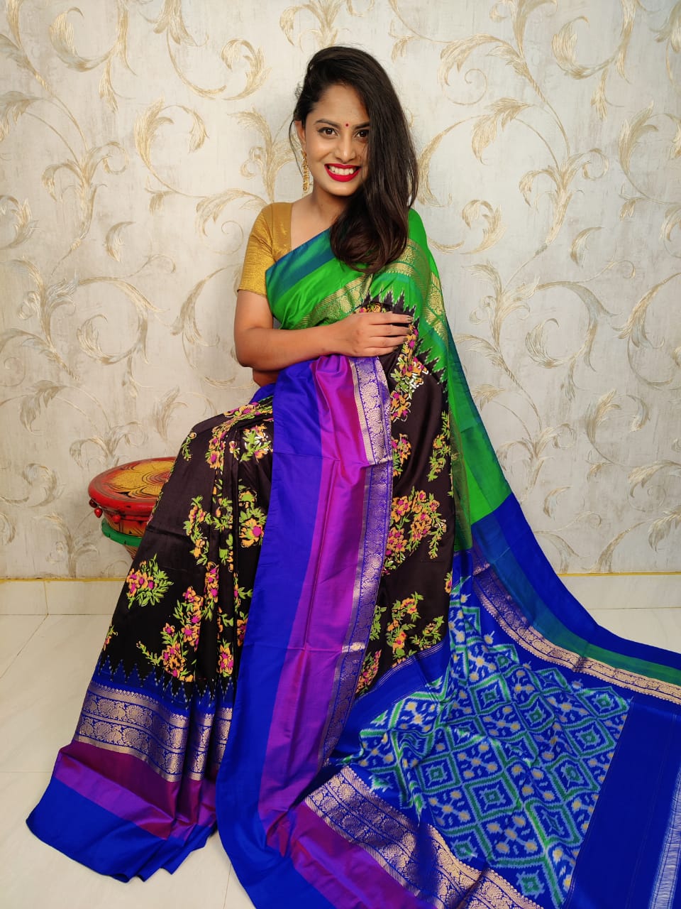 Pochampally Double Ikkat Kanchi BorderSaree – Vdesi Connect