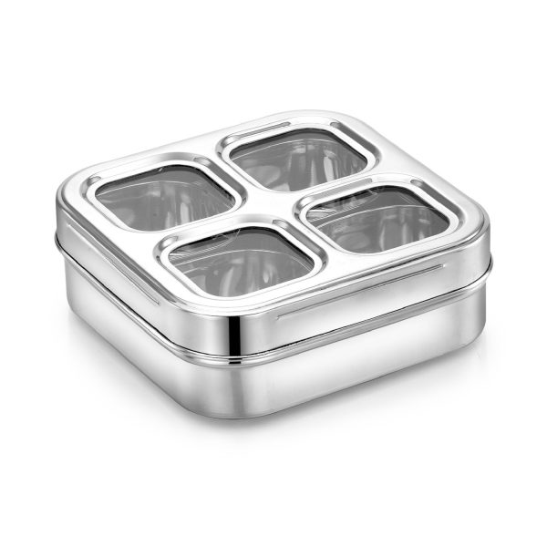 Dry Fruit Cum Spice Box -4 Square ST (4 Cups) Plain