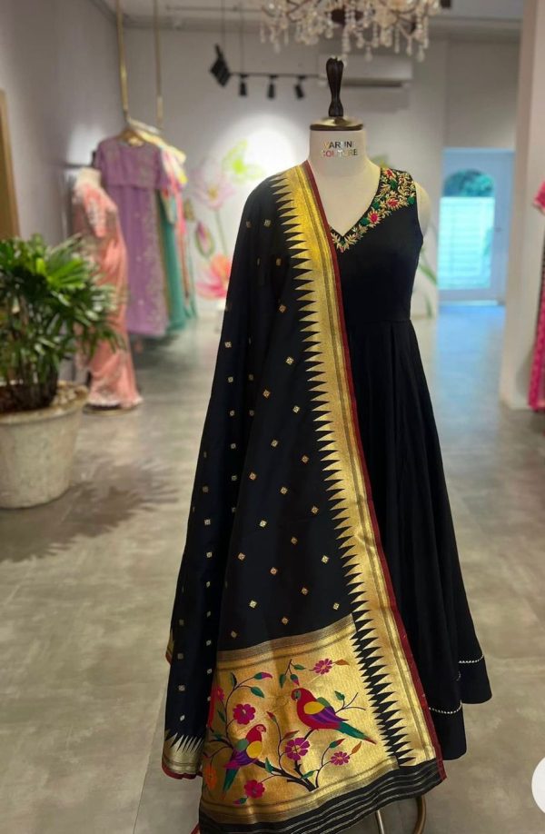 Designer raw silk long frock