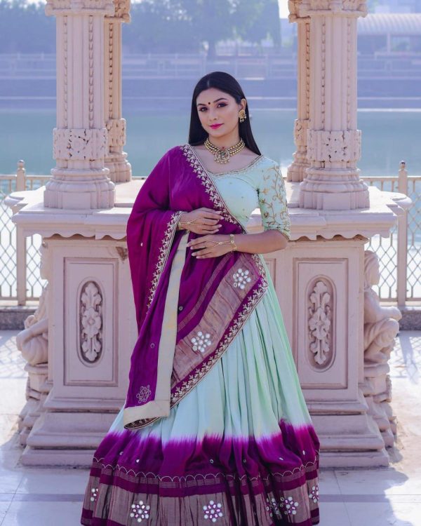 Garba Chaniya Choli Navratri White/Purple Lehenga Choli