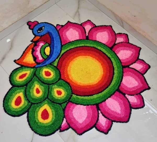 Traditional Rangoli mat / Decor mat / Peacock design rangoli mat / Ready to use - Option 1