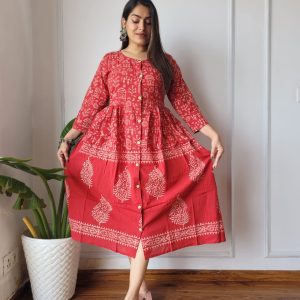 Bagru Hand Printed Long One Piece Dress